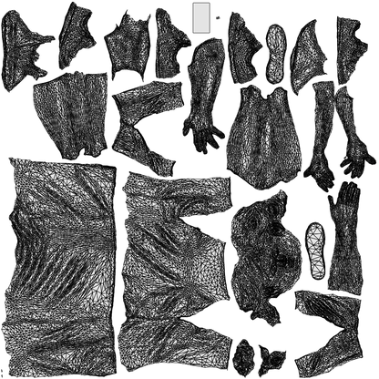 3D people model woman casual standing, scanned human for 3ds Max rendering, wireframe top-down view