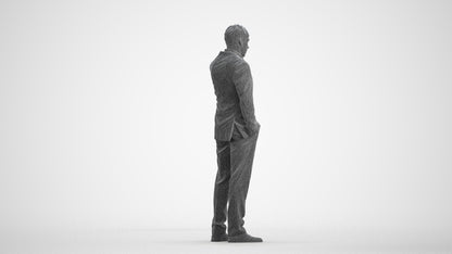 3D people model man business, scanned human for 3ds Max rendering, wireframe front view
