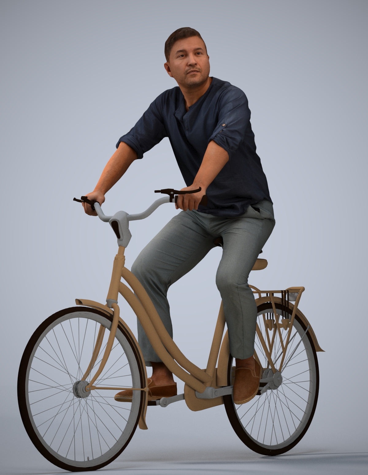 3D scanned man cycling casual, photorealistic archviz people for Enscape and SketchUp