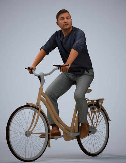 3D scanned man cycling casual, photorealistic archviz people for Enscape and SketchUp