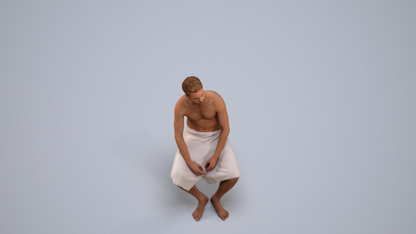 3D scanned man bathroom, photorealistic archviz people for Enscape and SketchUp, back view render
