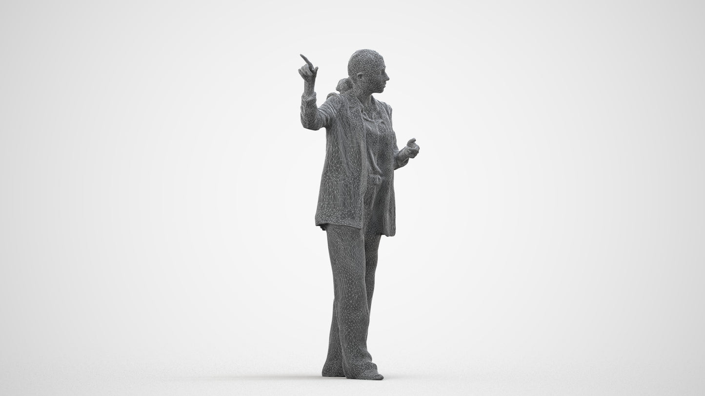 3D scanned woman business, photorealistic archviz people for Enscape and SketchUp, wireframe side view
