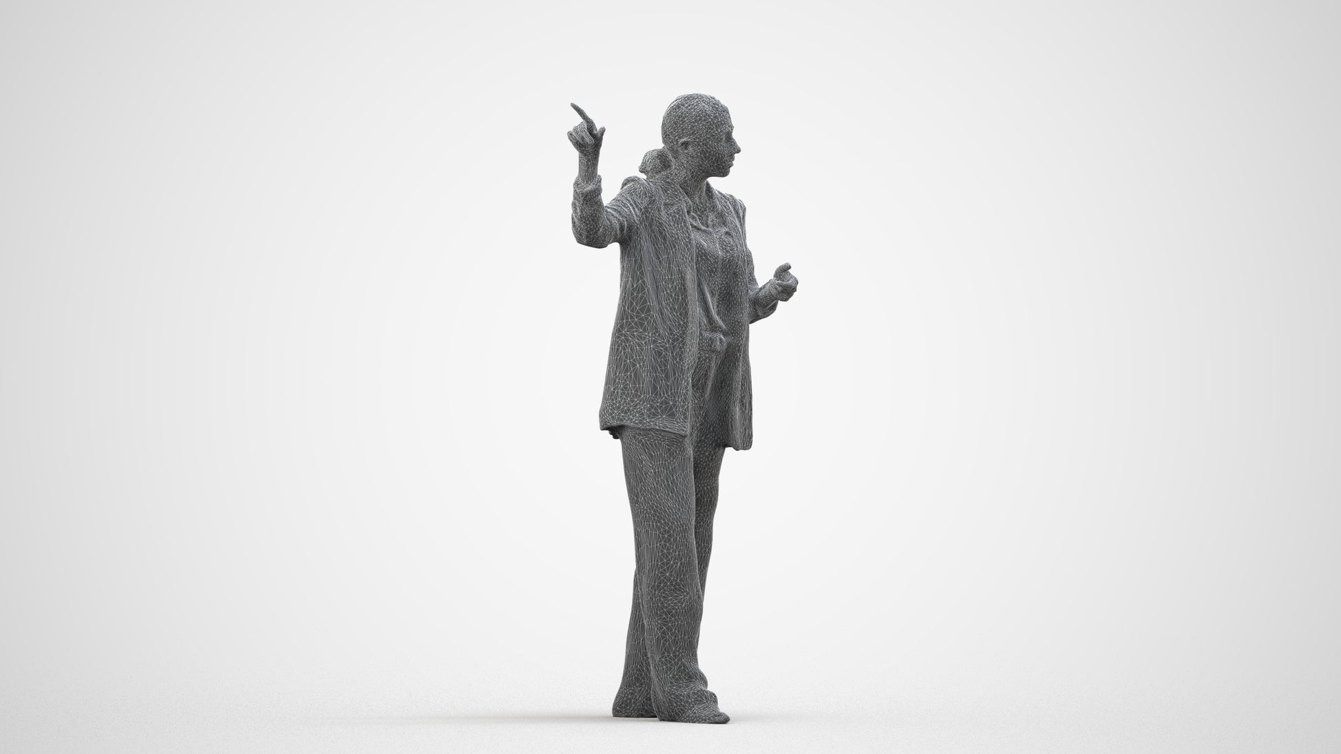 3D scanned woman business, photorealistic archviz people for Enscape and SketchUp, wireframe side view