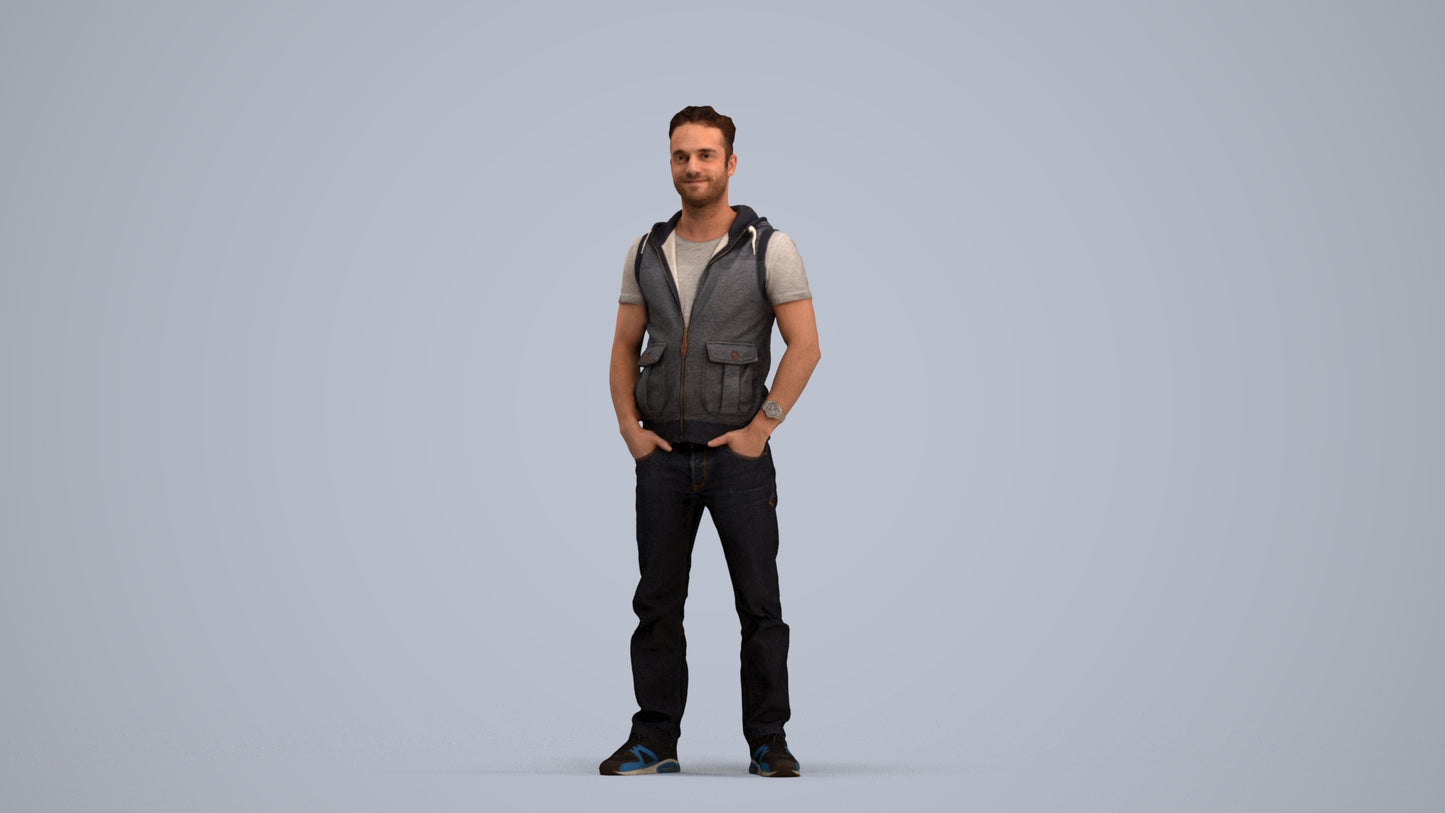realistic 3D human man casual standing, archviz people FBX OBJ for Blender, standing pose render