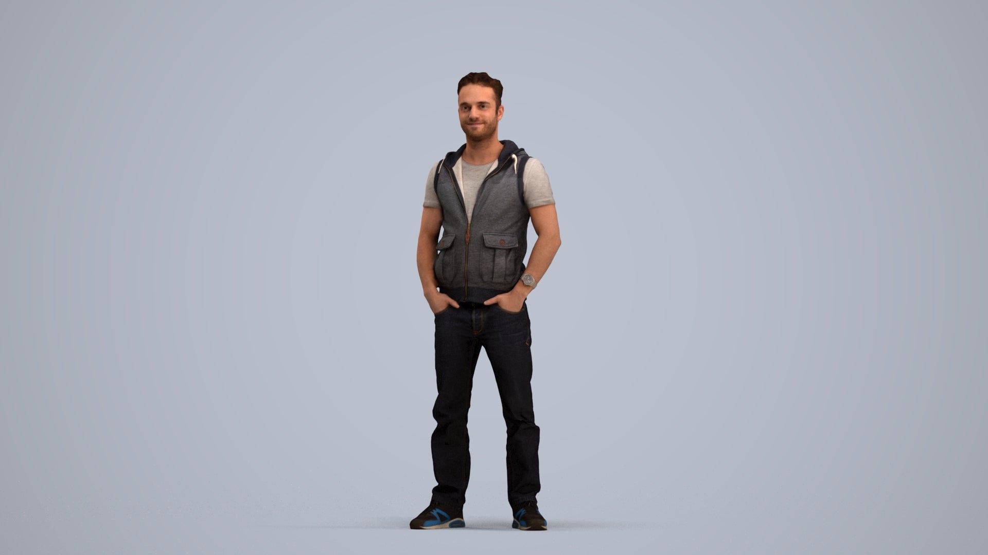 realistic 3D human man casual standing, archviz people FBX OBJ for Blender, standing pose render