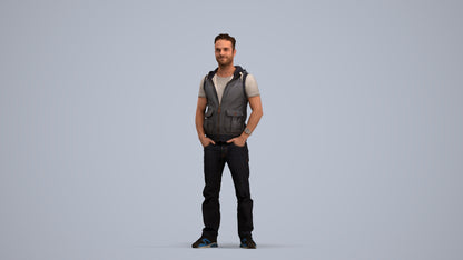 realistic 3D human man casual standing, archviz people FBX OBJ for Blender, standing pose render