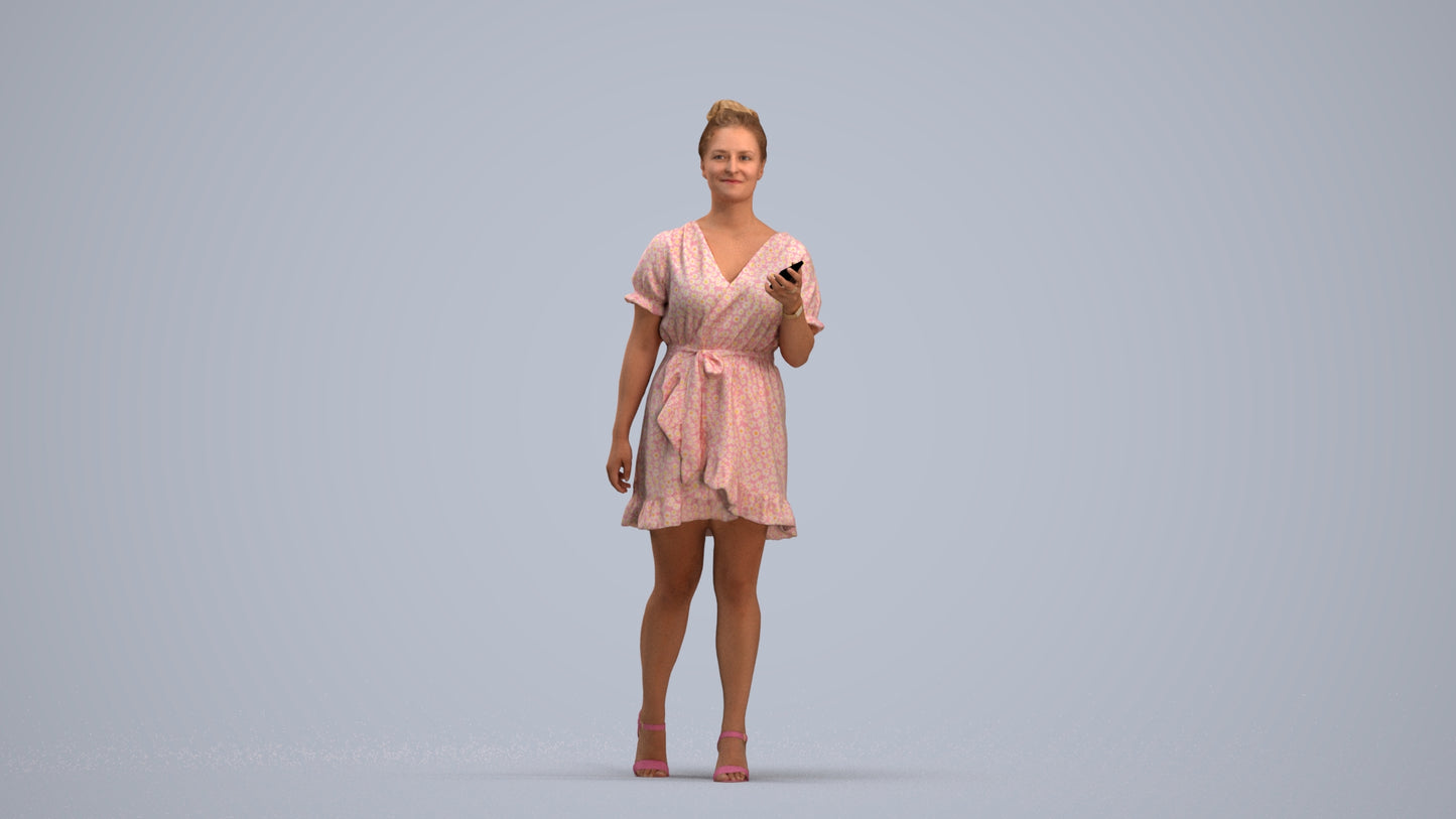 3D people model woman casual walking, scanned human for 3ds Max rendering, standing pose render