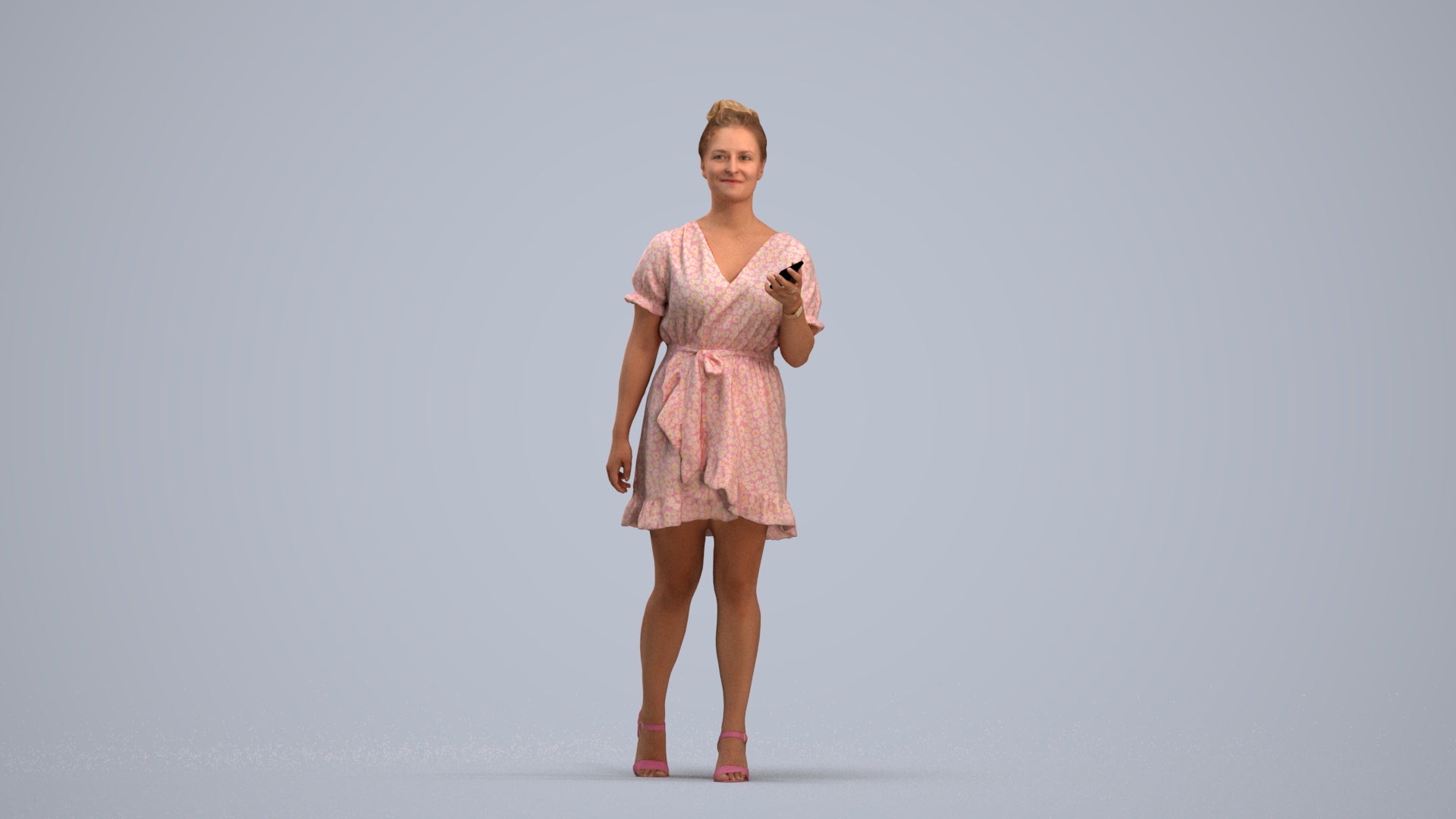 3D people model woman casual walking, scanned human for 3ds Max rendering, standing pose render