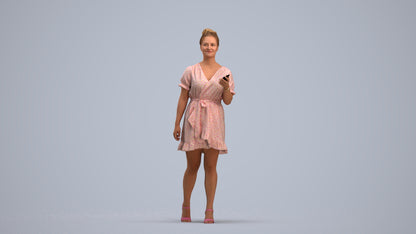 3D people model woman casual walking, scanned human for 3ds Max rendering, standing pose render