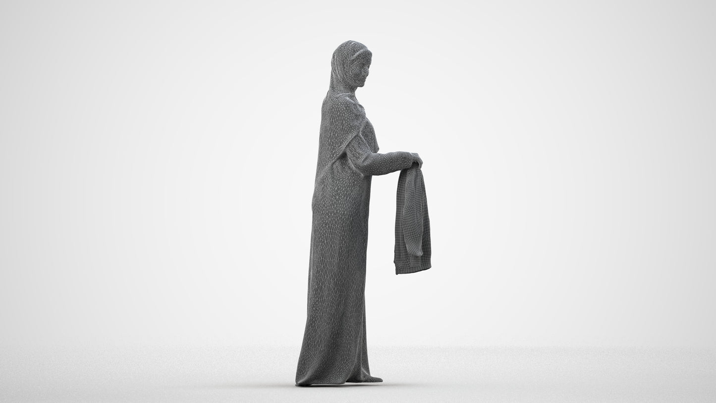 scanned 3D woman standing, photogrammetry people for Enscape and V-Ray, wireframe side view