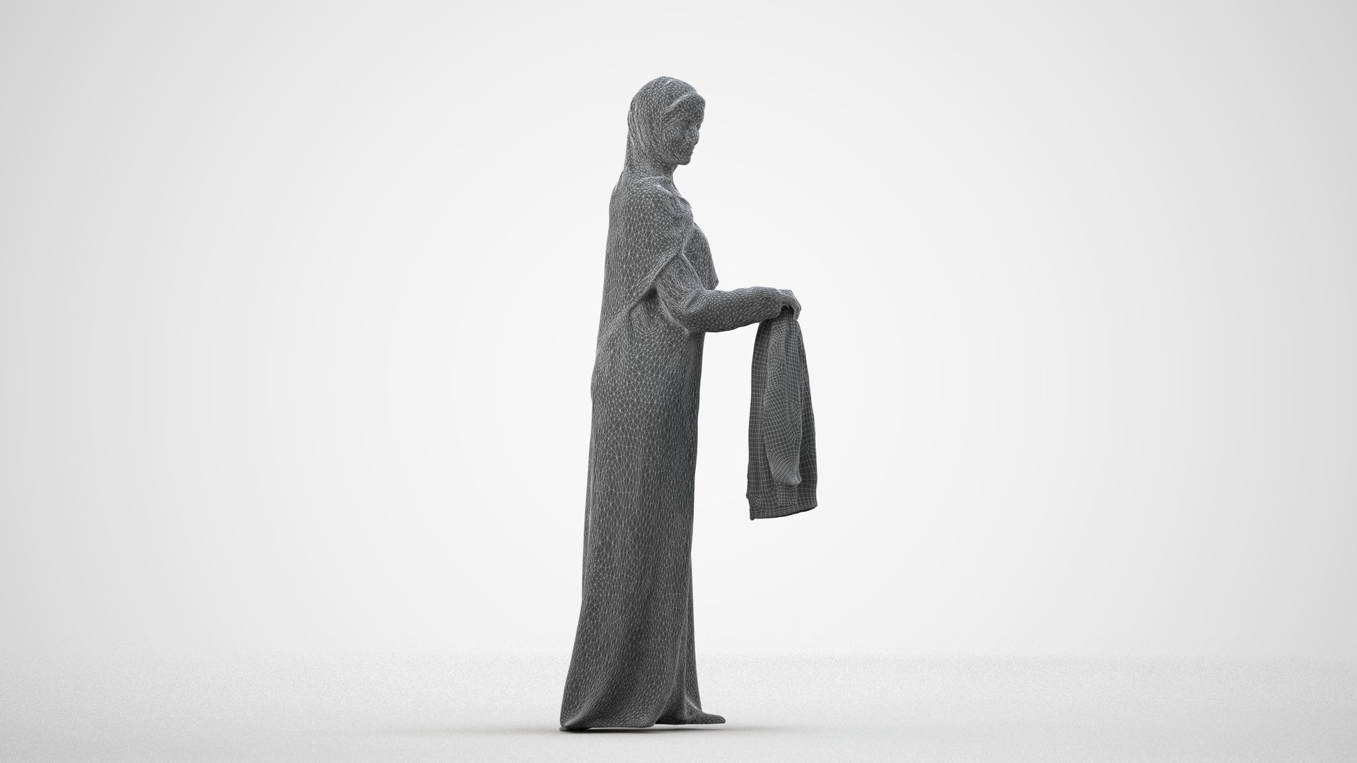 scanned 3D woman standing, photogrammetry people for Enscape and V-Ray, wireframe side view