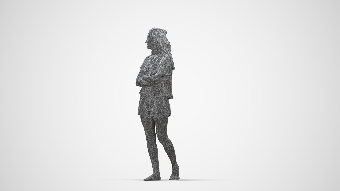 3D people model woman casual walking, scanned human for 3ds Max rendering, wireframe back view