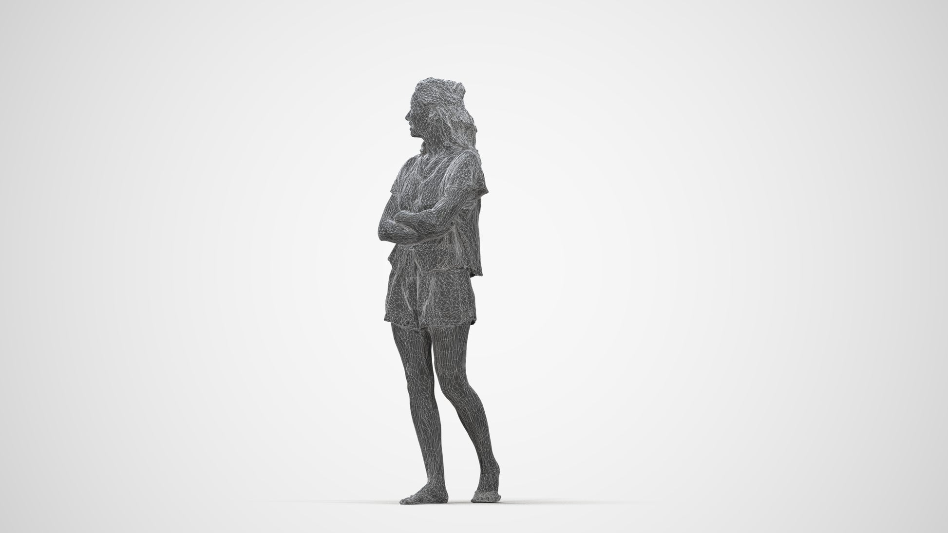 3D people model woman casual walking, scanned human for 3ds Max rendering, wireframe back view