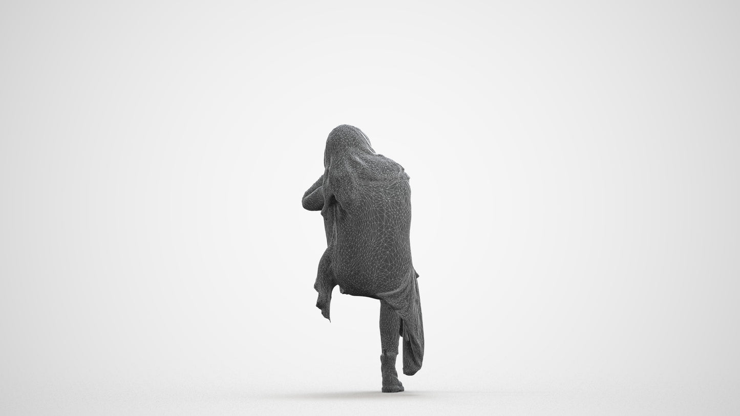 3D scanned woman sitting casual, photorealistic archviz people for Enscape and SketchUp, wireframe front view