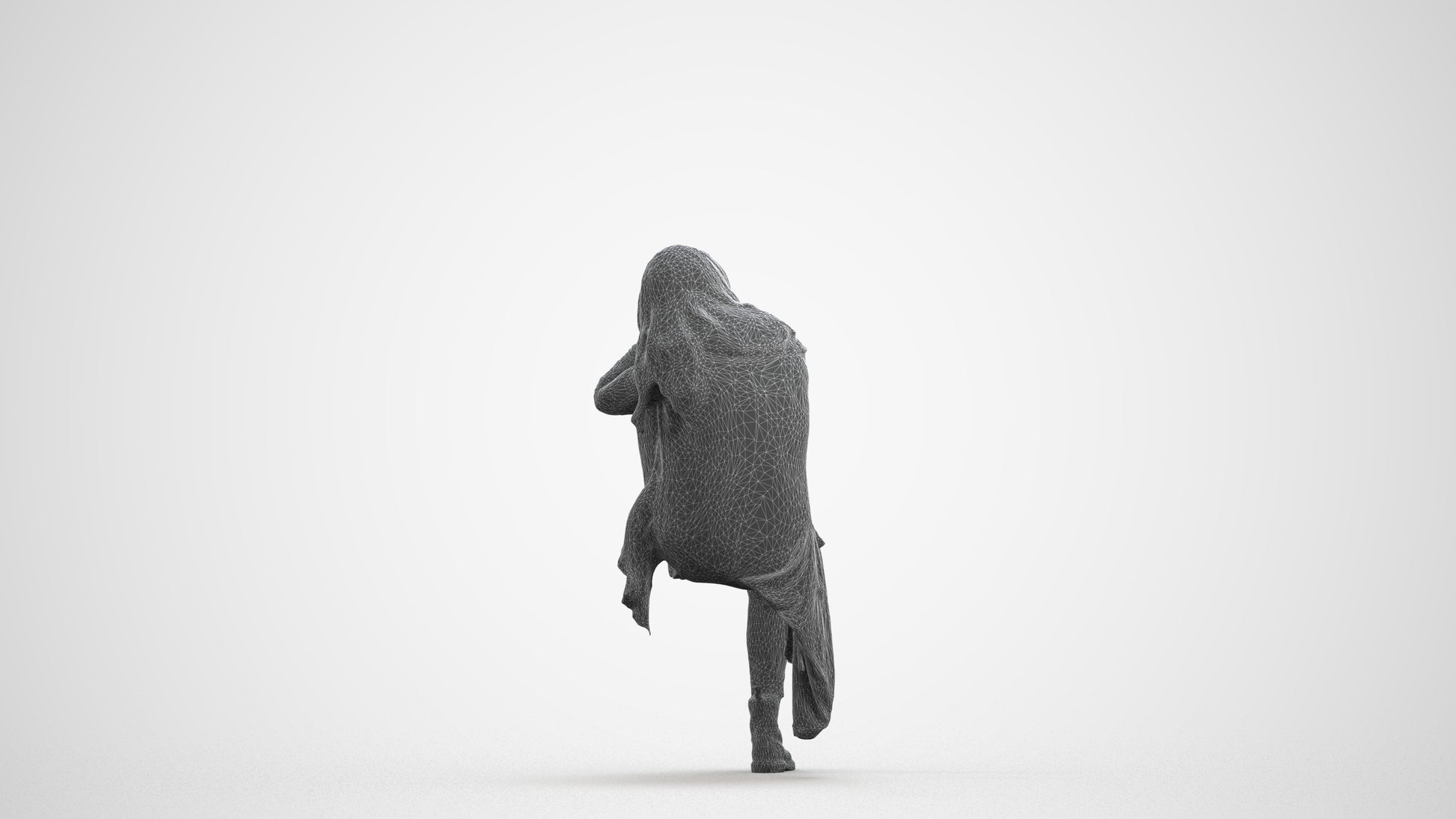 3D scanned woman sitting casual, photorealistic archviz people for Enscape and SketchUp, wireframe front view
