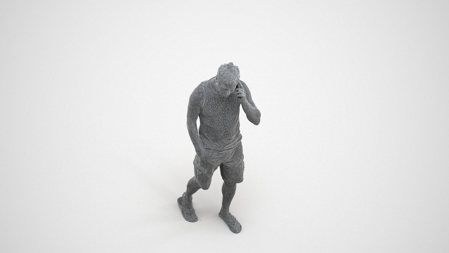 3D people model man casual walking, scanned human for 3ds Max rendering, wireframe three-quarter view