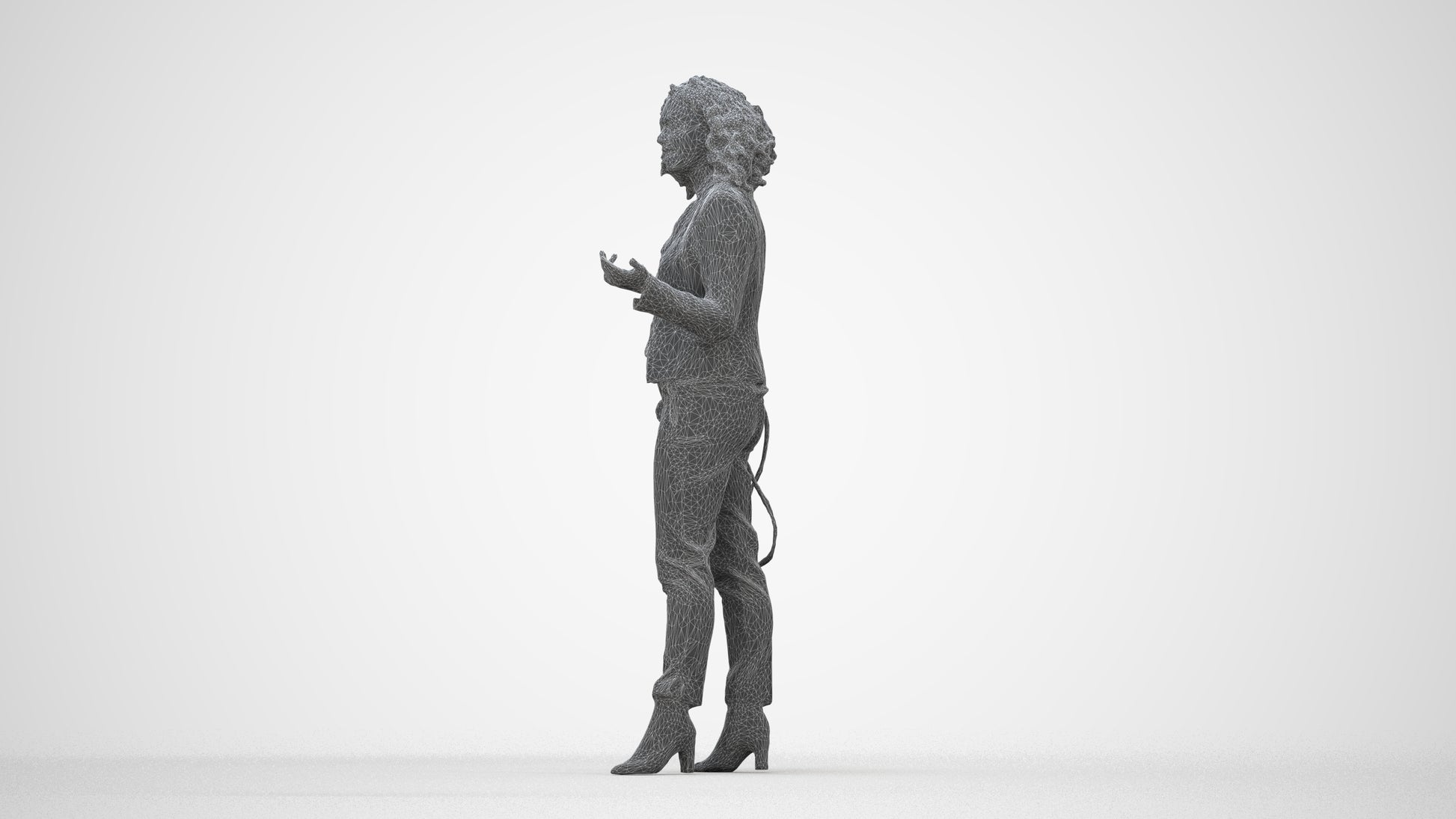 realistic 3D human woman business standing, archviz people FBX OBJ for Blender, wireframe back view