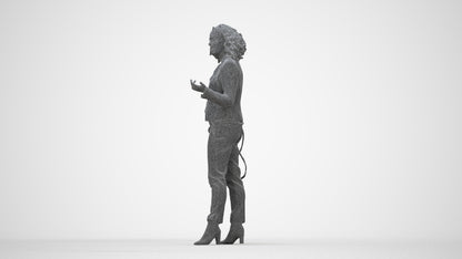realistic 3D human woman business standing, archviz people FBX OBJ for Blender, wireframe back view