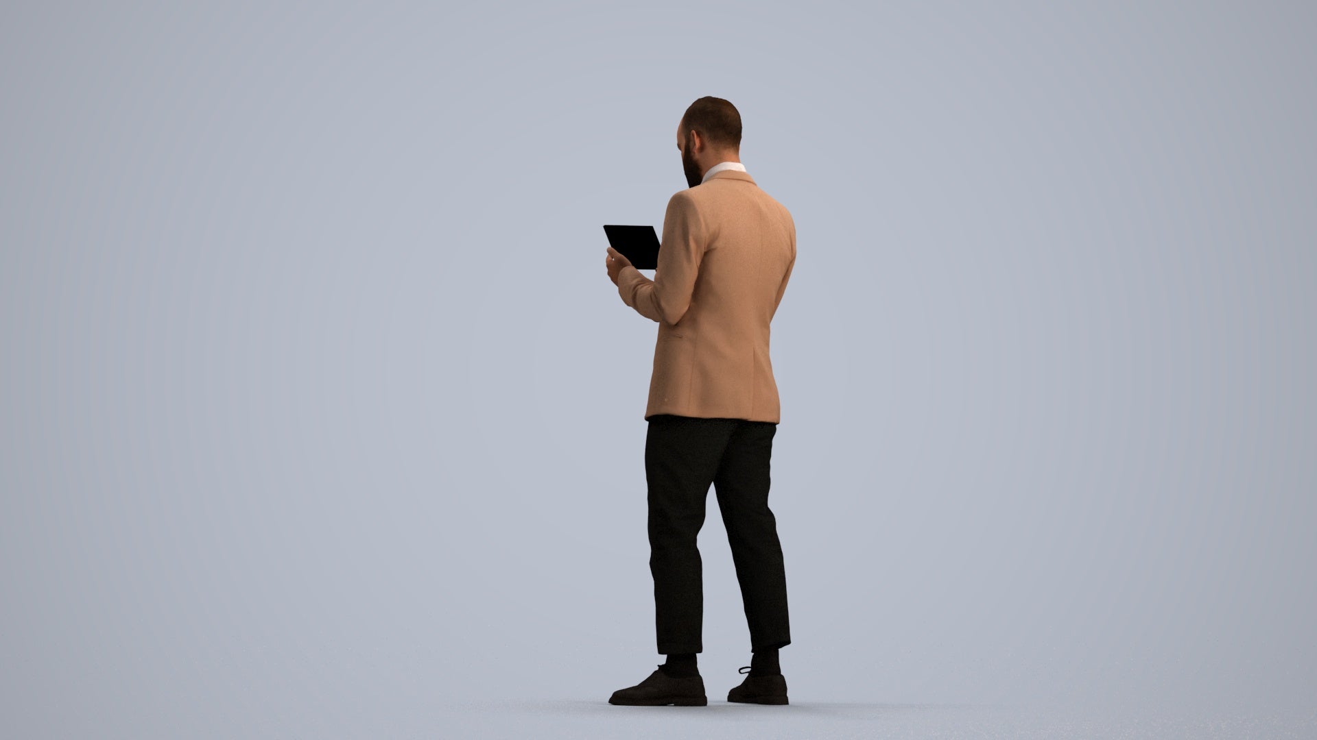 realistic 3D man business standing, scanned archviz people for Blender and 3ds Max, front view render
