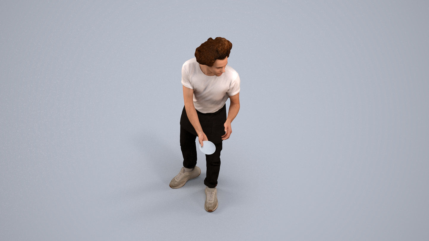 realistic 3D human man standing, archviz people FBX OBJ for Blender, back view render