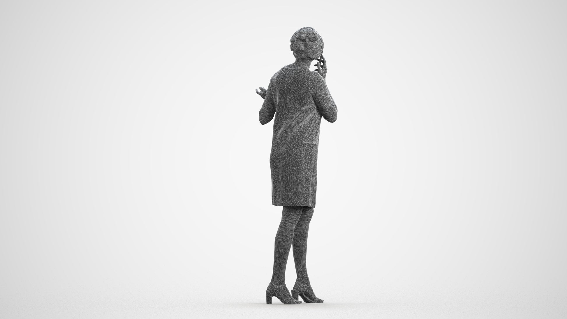 realistic 3D human woman business walking, archviz people FBX OBJ for Blender, wireframe front view