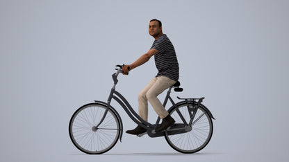 scanned 3D man casual cycling, photogrammetry people for Enscape and V-Ray, three-quarter view render