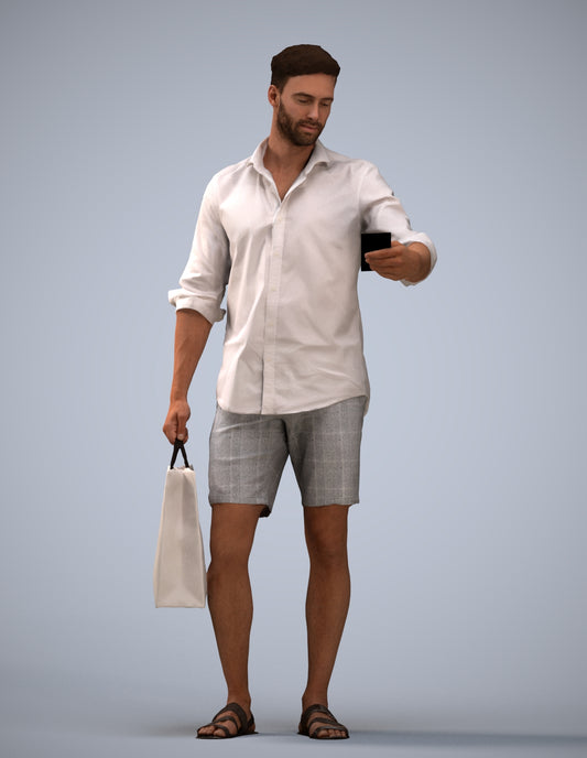 3D scanned man standing casual, photorealistic archviz people for Enscape and SketchUp