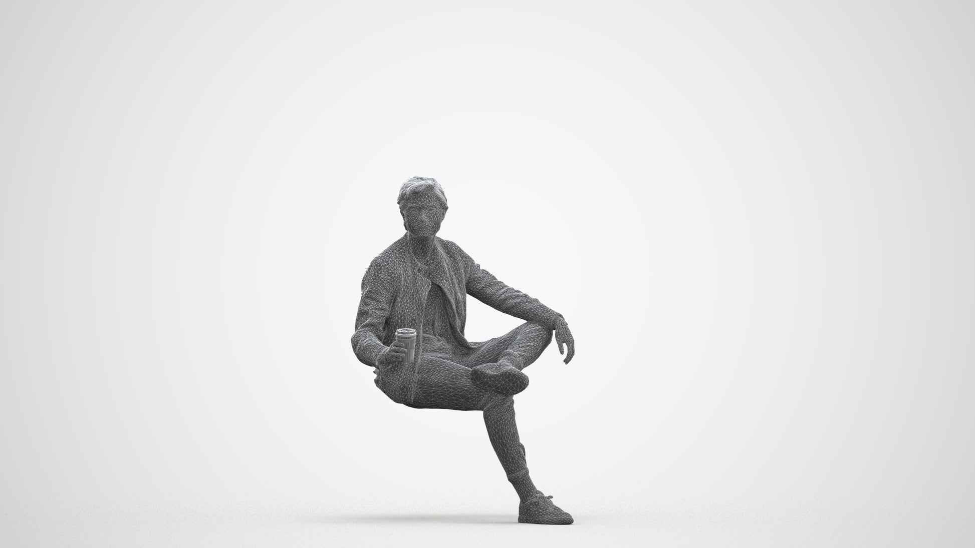 realistic 3D people man casual sitting, render-ready for V-Ray and Corona, FBX OBJ, three-quarter front view render