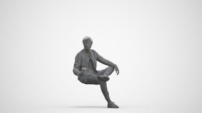 realistic 3D people man casual sitting, render-ready for V-Ray and Corona, FBX OBJ, three-quarter front view render