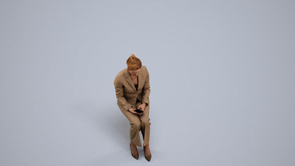 photogrammetry 3D woman business sitting, realistic human model archviz FBX, back view render