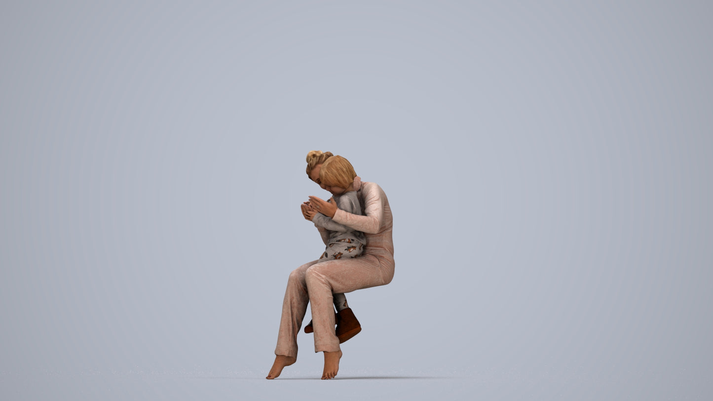 realistic 3D human girl kids, archviz people FBX OBJ for Blender, top-down view render