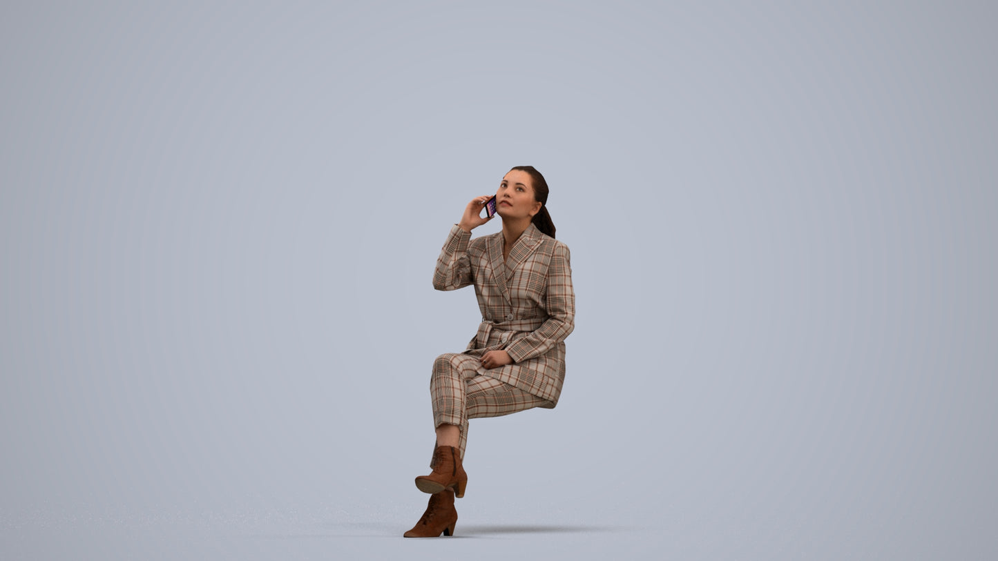 3D human model woman business, photogrammetry scanned person for archviz, standing pose render