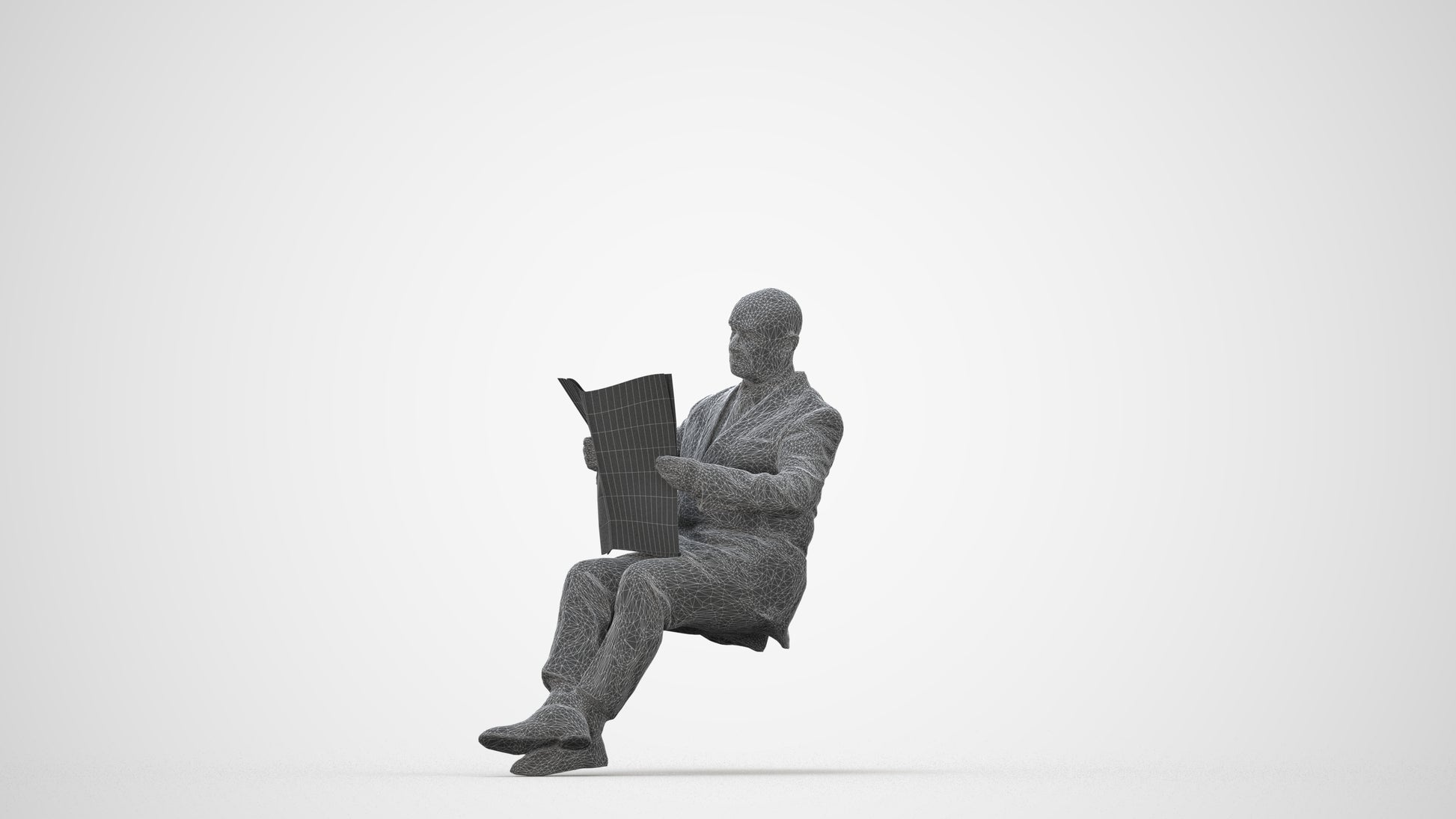 realistic 3D people senior man business sitting, render-ready for V-Ray and Corona, FBX OBJ, wireframe back view