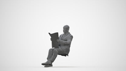 realistic 3D people senior man business sitting, render-ready for V-Ray and Corona, FBX OBJ, wireframe back view