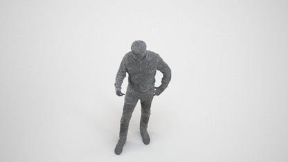 3D scanned man standing business, photorealistic archviz people for Enscape and SketchUp, wireframe three-quarter view