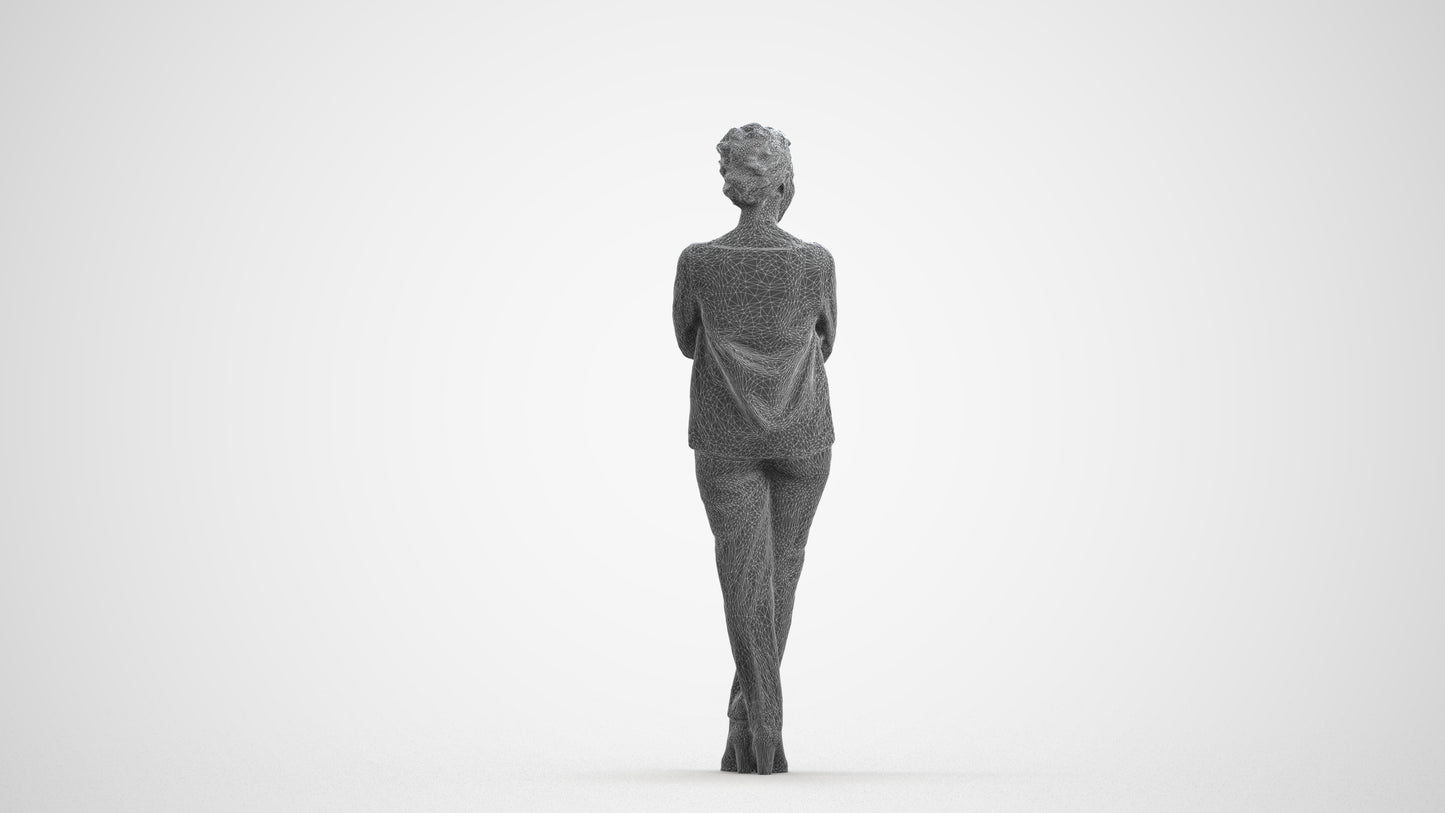 3D people model woman casual standing, scanned human for 3ds Max rendering, wireframe front view