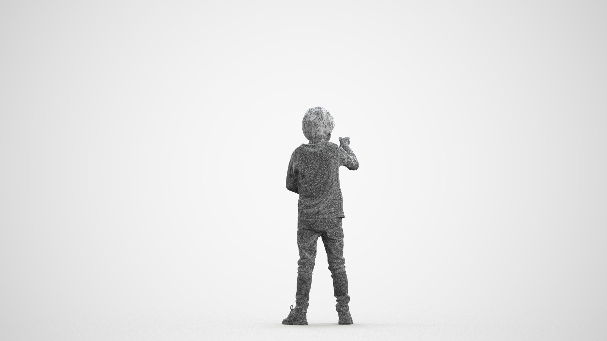 3D people model boy casual kids, scanned human for 3ds Max rendering, wireframe front view