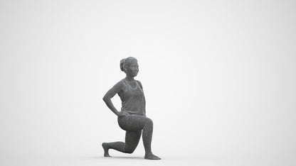 3D human model woman sport, photogrammetry scanned person for archviz, three-quarter front view render