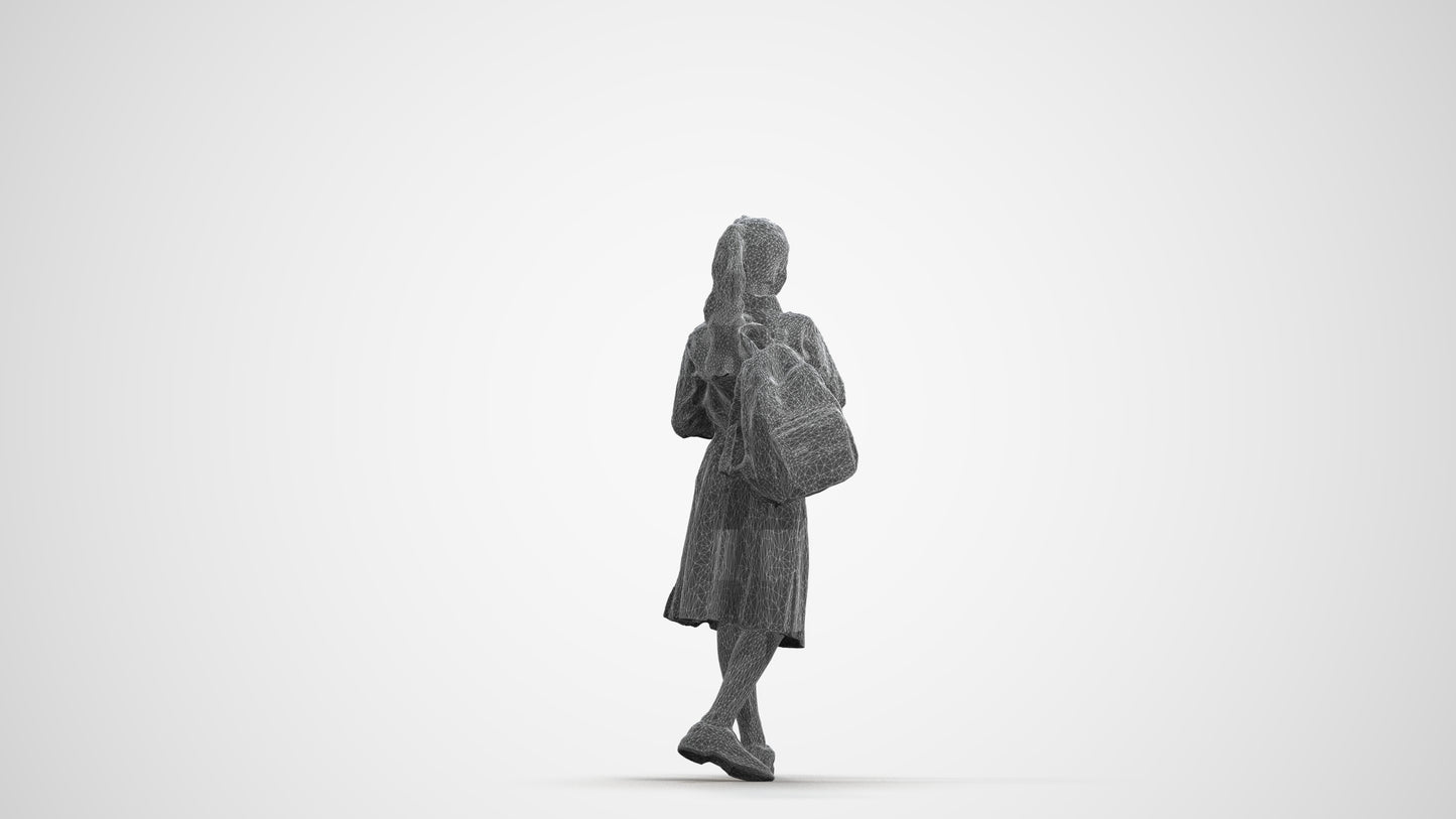 3D human model girl kids, photogrammetry scanned person for archviz, wireframe front view