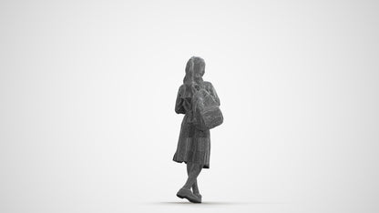3D human model girl kids, photogrammetry scanned person for archviz, wireframe front view