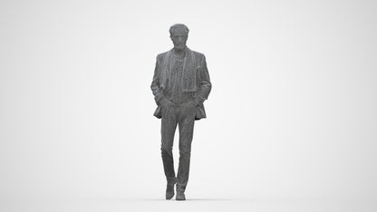 realistic 3D man business standing, scanned archviz people for Blender and 3ds Max, wireframe back view