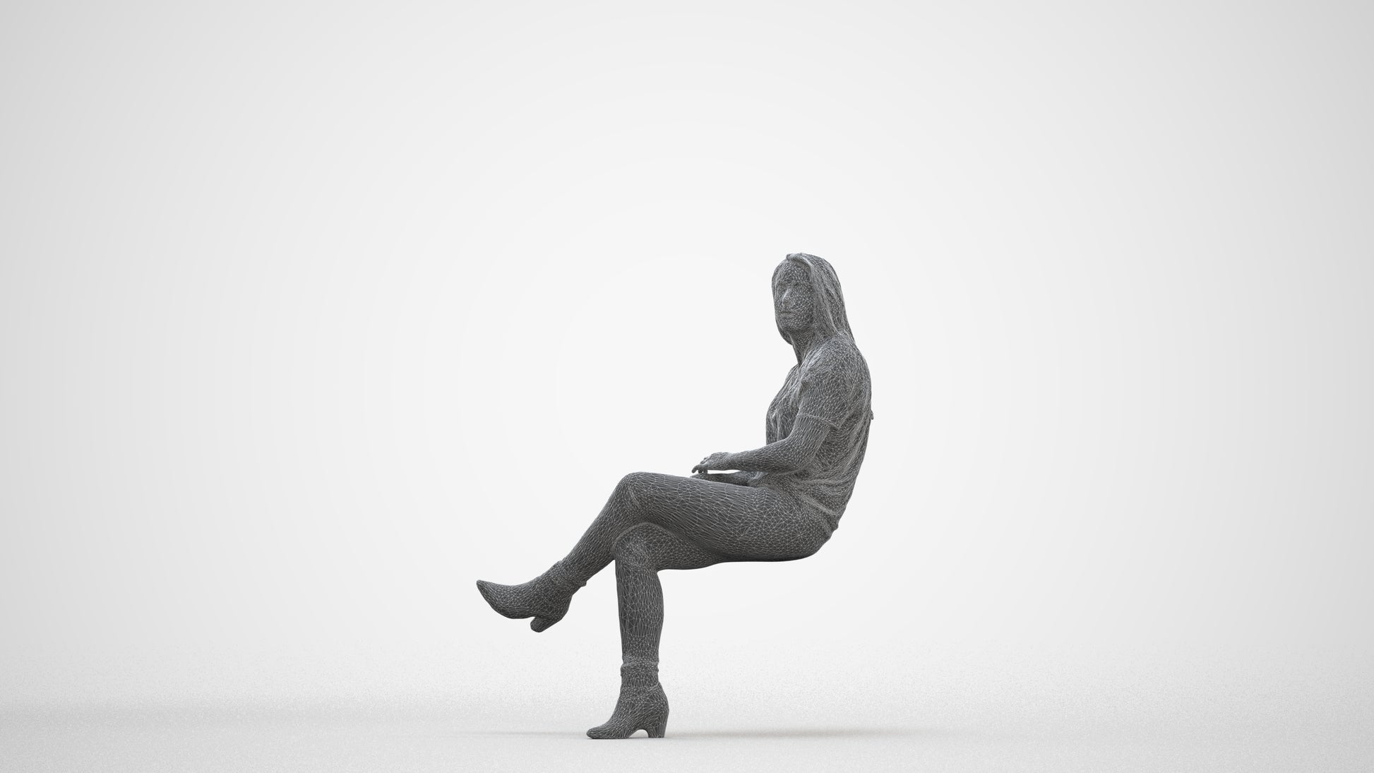 realistic 3D people woman casual sitting, render-ready for V-Ray and Corona, FBX OBJ, three-quarter front view render