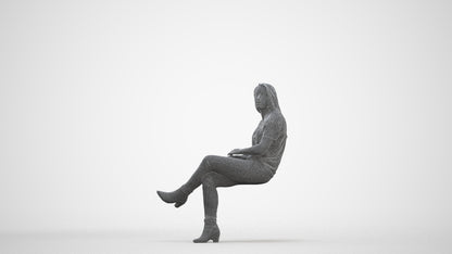 realistic 3D people woman casual sitting, render-ready for V-Ray and Corona, FBX OBJ, three-quarter front view render