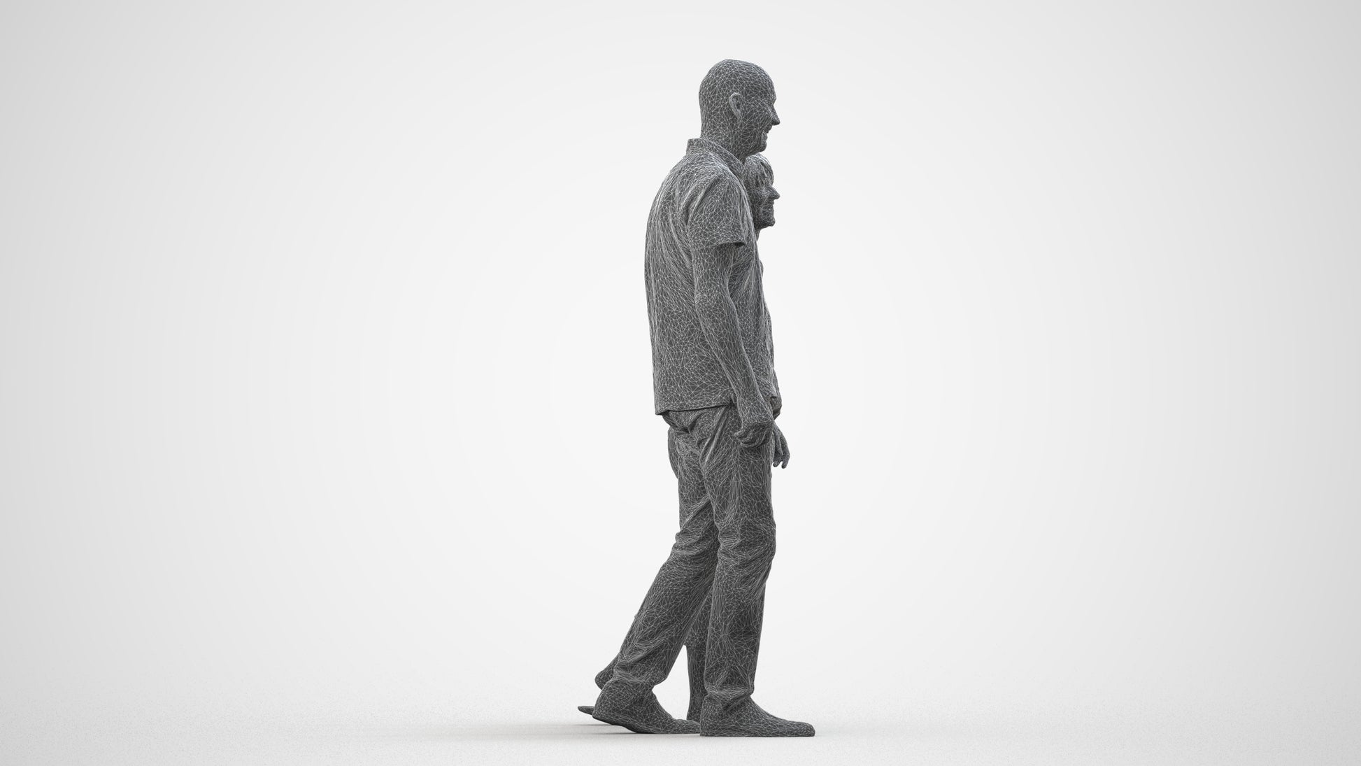 photogrammetry 3D senior woman couple, realistic human model archviz FBX, wireframe side view
