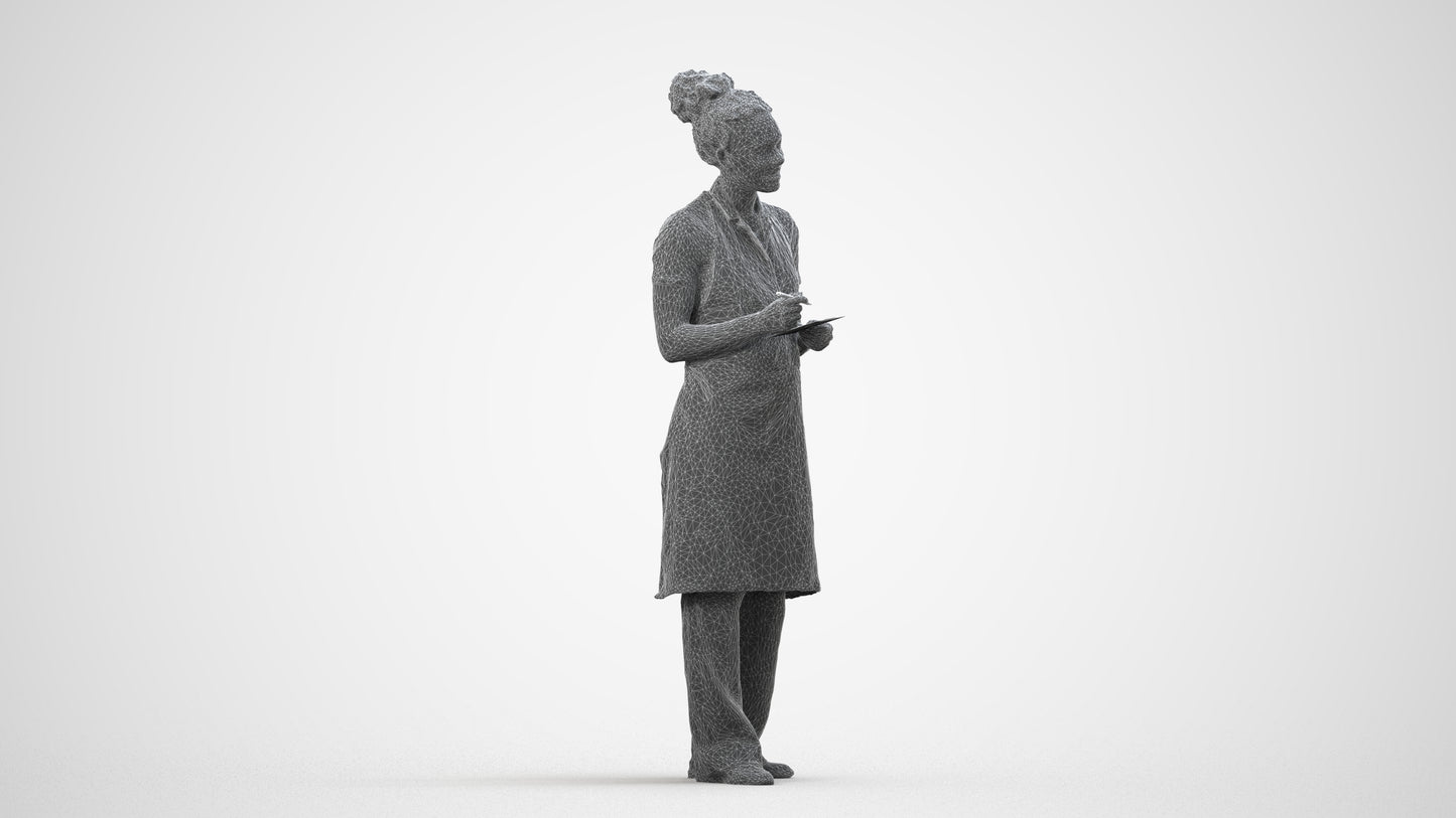 realistic 3D people woman hospitality, render-ready for V-Ray and Corona, FBX OBJ, wireframe side view