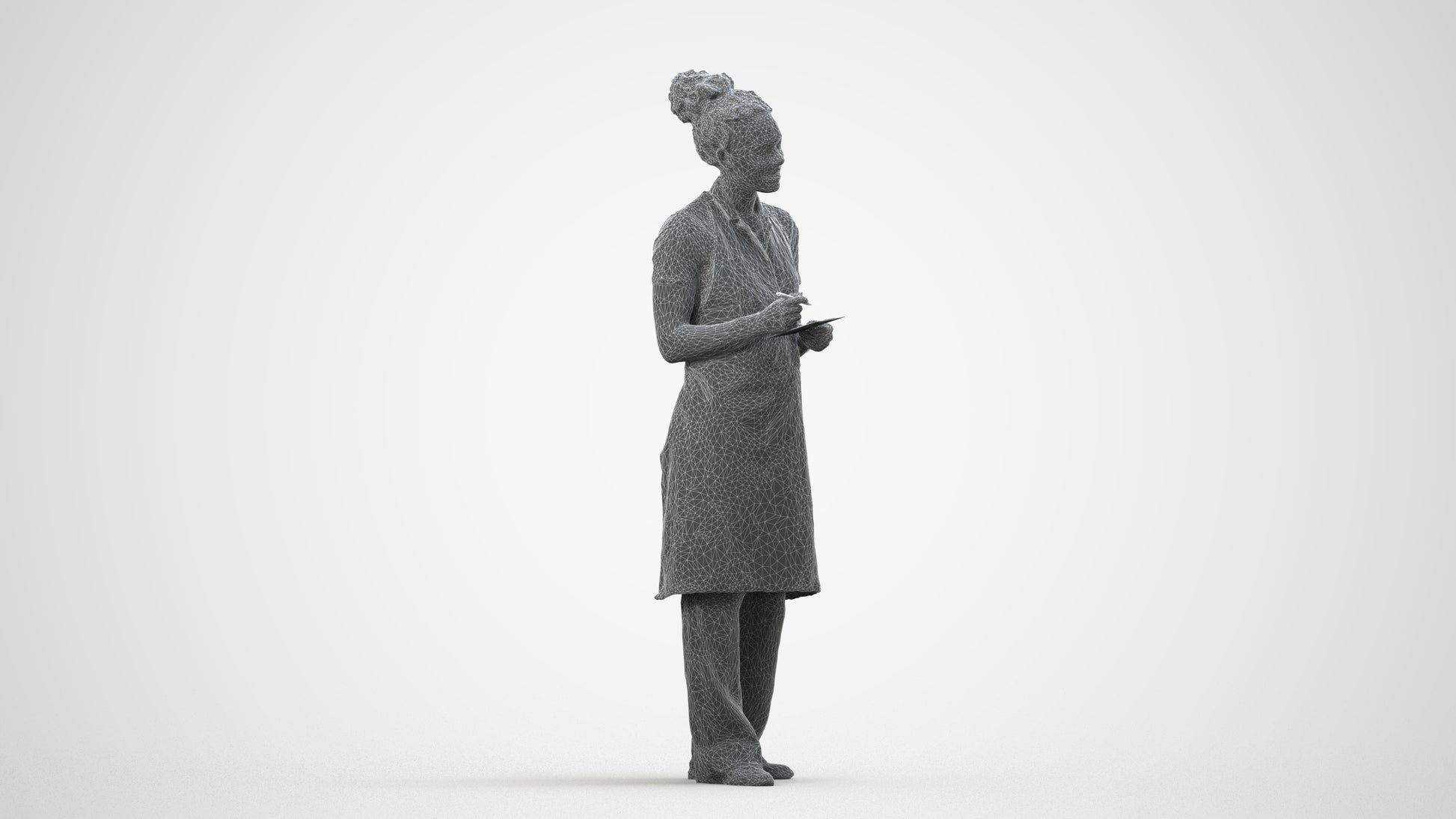 realistic 3D people woman hospitality, render-ready for V-Ray and Corona, FBX OBJ, wireframe side view