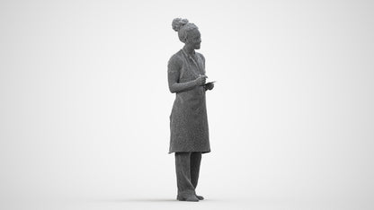 realistic 3D people woman hospitality, render-ready for V-Ray and Corona, FBX OBJ, wireframe side view