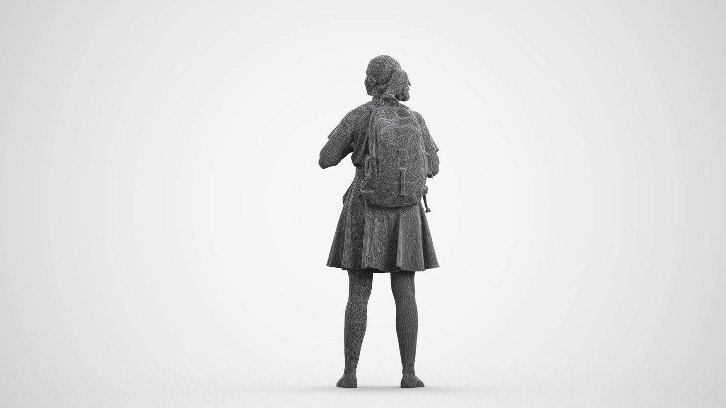 realistic 3D human girl kids, archviz people FBX OBJ for Blender, wireframe front view
