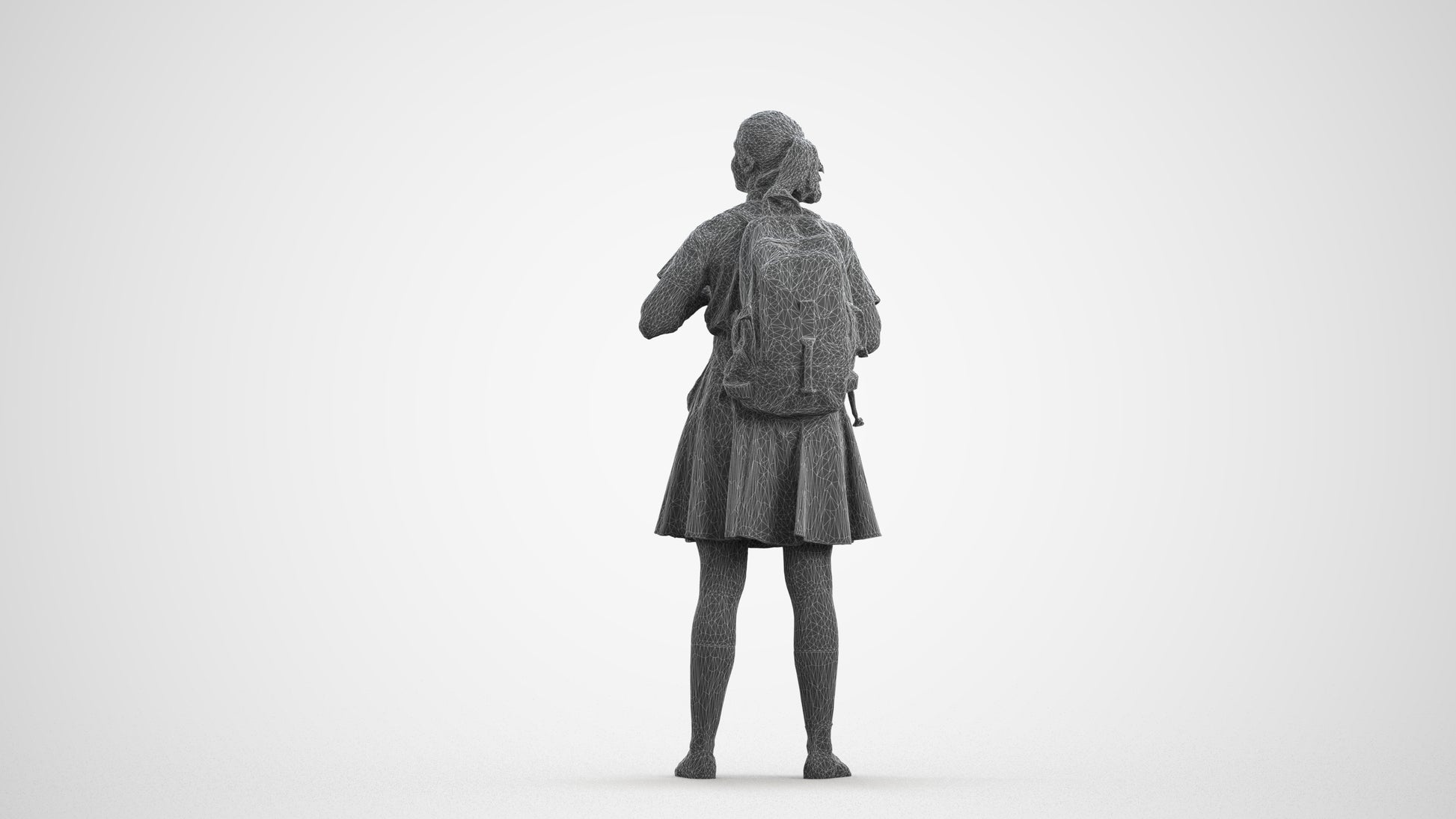 realistic 3D human girl kids, archviz people FBX OBJ for Blender, wireframe front view