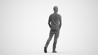 3D people model man casual walking, scanned human for 3ds Max rendering, wireframe front view
